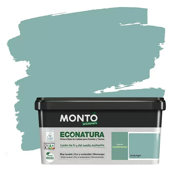 Montó Bricolovers Pintura para paredes Econatura - Verde Agua, 4 l, Mate - Vista frontal