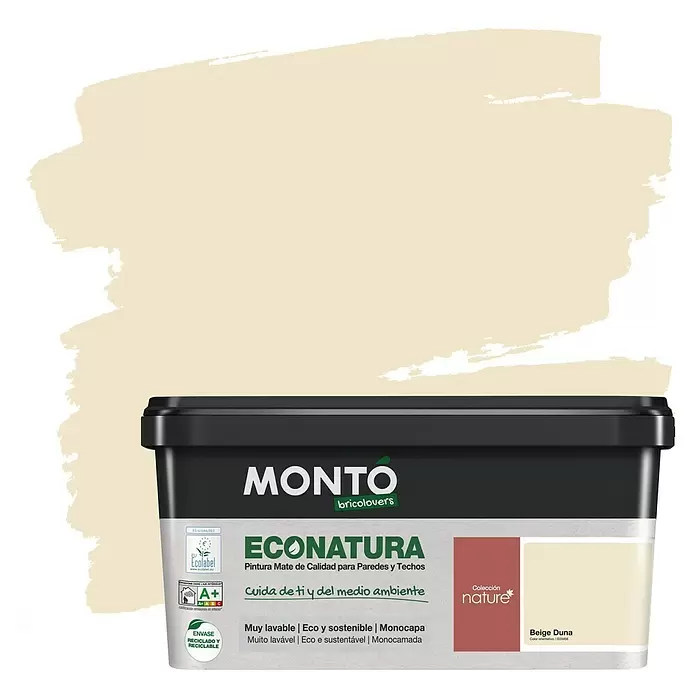 Montó Bricolovers Pintura para paredes Econatura - Beige Duna, 4 l, Mate - Vista frontal