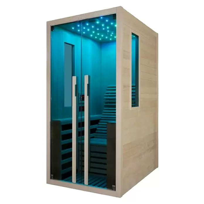 Sanotechnik Infracrvena sauna Carbon 1 - 1.750 W, 9 karbonsko-magnezijskih grijaćih ploča, 130 x 100 x 195 cm - Dijagonalni pogled