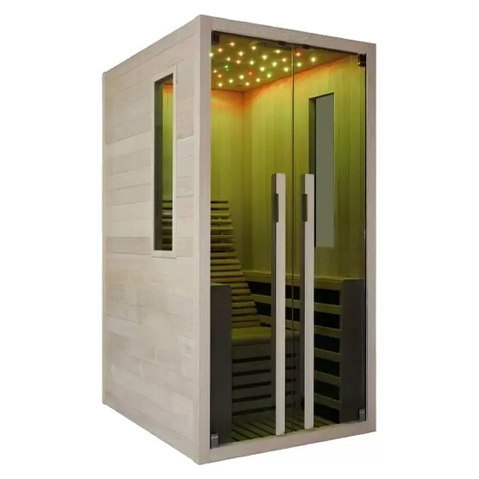 Sanotechnik Infracrvena sauna Carbon 1 - 1.750 W, 9 karbonsko-magnezijskih grijaćih ploča, 130 x 100 x 195 cm - Dijagonalni pogled
