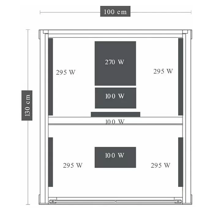 Sanotechnik Infracrvena sauna Carbon 1 - 1.750 W, 9 karbonsko-magnezijskih grijaćih ploča, 130 x 100 x 195 cm - Skica