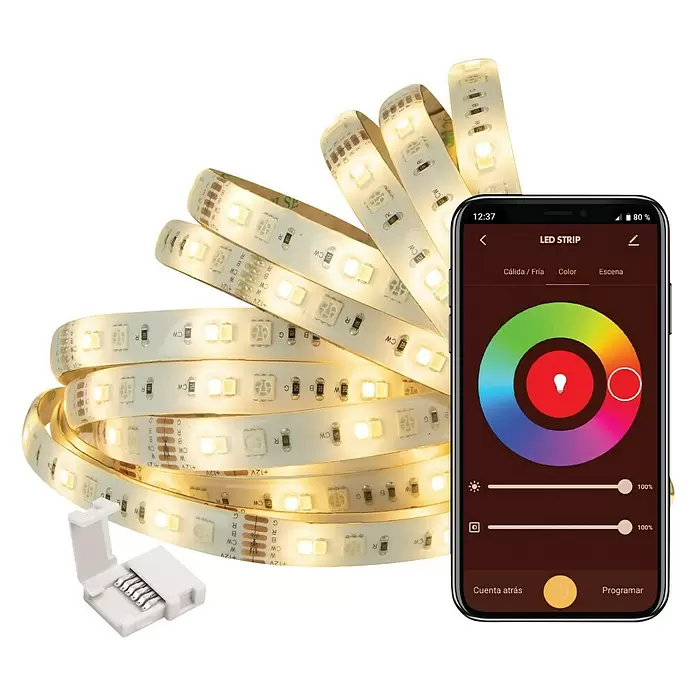 Muvit iO Tira LED inteligente WiFi RGB+CCT - Largo: 5 m, RGB, Para interior - Producto en uso