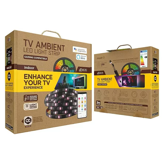 Muvit iO Tira LED inteligente USB WiFi TV - Largo: 3 m, RGB, Para interior - Vista angular