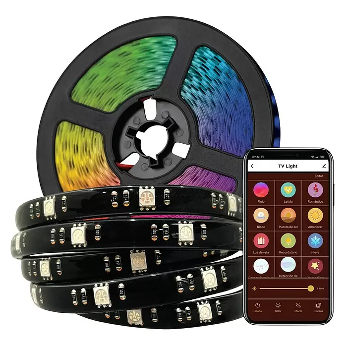 Muvit iO Tira LED inteligente USB WiFi TV - Largo: 3 m, RGB, Para interior - Producto en uso