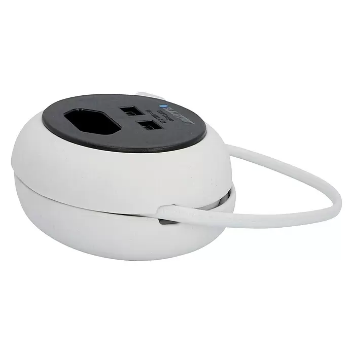 Blaupunkt Steckdosenleiste - Weiß/Schwarz, Kabellänge: 1,2 m, 2 USB-Anschlüsse - Diagonale Ansicht