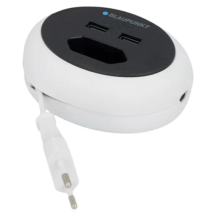 Blaupunkt Steckdosenleiste - Weiß/Schwarz, Kabellänge: 1,2 m, 2 USB-Anschlüsse - Diagonale Ansicht