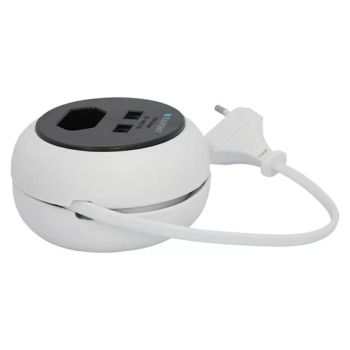 Blaupunkt Steckdosenleiste - Weiß/Schwarz, Kabellänge: 1,2 m, 2 USB-Anschlüsse - Diagonale Ansicht