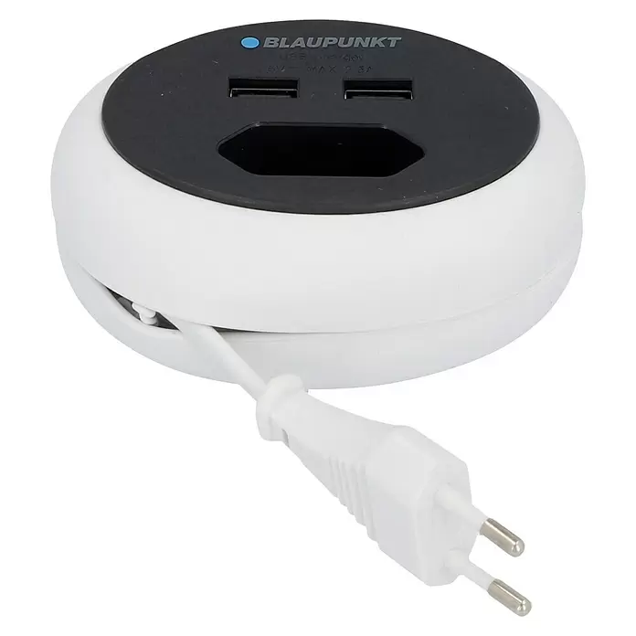Blaupunkt Steckdosenleiste - Weiß/Schwarz, Kabellänge: 1,2 m, 2 USB-Anschlüsse - Diagonale Ansicht