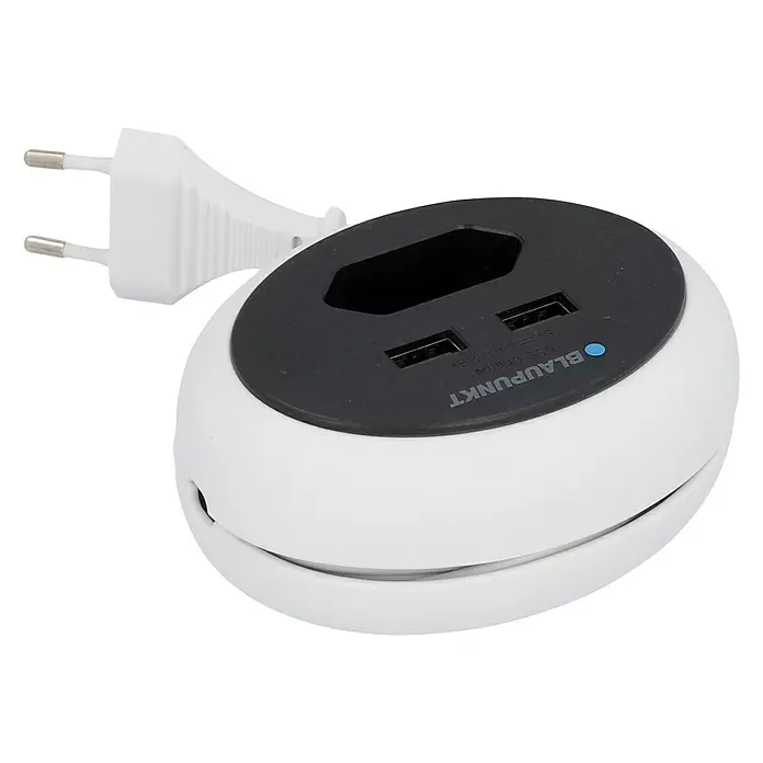 Blaupunkt Steckdosenleiste - Weiß/Schwarz, Kabellänge: 1,2 m, 2 USB-Anschlüsse - Diagonale Ansicht