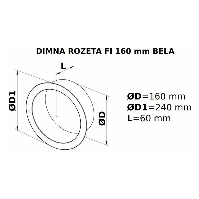 Vafra Rozeta za dimovodnu cijev - Promjer: 160 mm, Bijele - Skica