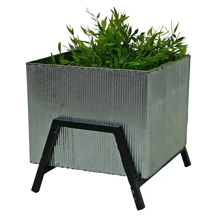 Pflanzkasten - Außenmaß (L x B x H): 25 x 25 x 28 cm, Metall, Grau - Diagonale Ansicht