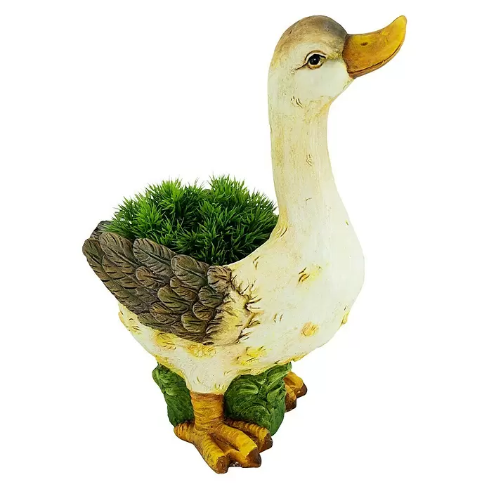 Deko-Ente - L x B x H: 32 x 19 x 41,5 cm, Bepflanzbar, Creme/Braun - Vorderansicht