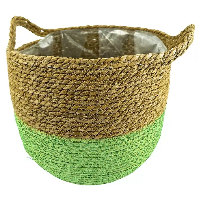 Pflanzkorb Seegras - Außenmaß (Ø x H): 37 x 31 cm, Naturmaterialien, Natur/Grün - Vorderansicht