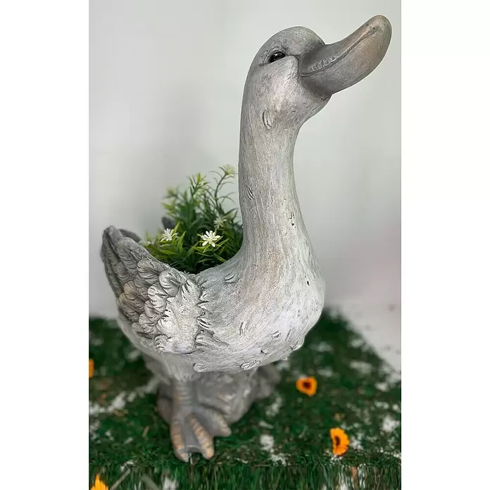 Deko-Ente - L x B x H: 32 x 19 x 41,5 cm, Bepflanzbar, Grau - Stimmungsaufnahme