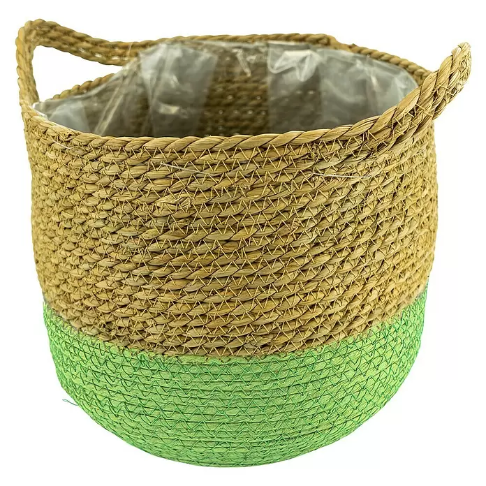 Pflanzkorb Seegras - Außenmaß (Ø x H): 30 x 29 cm, Naturmaterialien, Natur/Grün - Vorderansicht