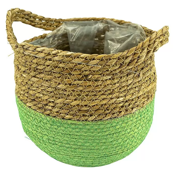 Pflanzkorb Seegras - Außenmaß (Ø x H): 20 x 23 cm, Naturmaterialien, Natur/Grün - Vorderansicht