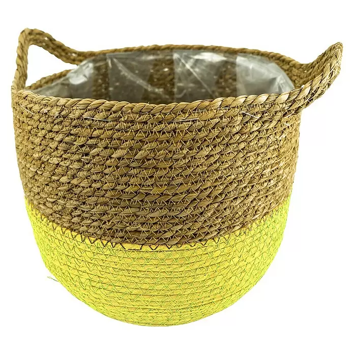 Pflanzkorb Seegras - Außenmaß (Ø x H): 37 x 31 cm, Naturmaterialien, Natur/Gelb - Vorderansicht
