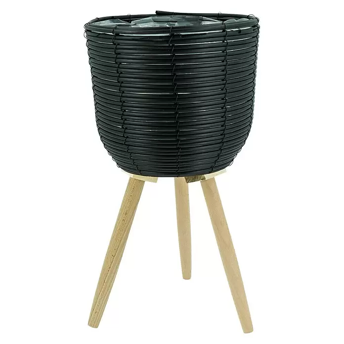 Pflanzkorb - Außenmaß (Ø x H): 25 x 44,5 cm, Kunststoff, Schwarz - Vorderansicht