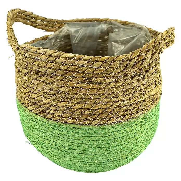 Pflanzkorb Seegras - Außenmaß (Ø x H): 16 x 19 cm, Naturmaterialien, Natur/Grün - Vorderansicht