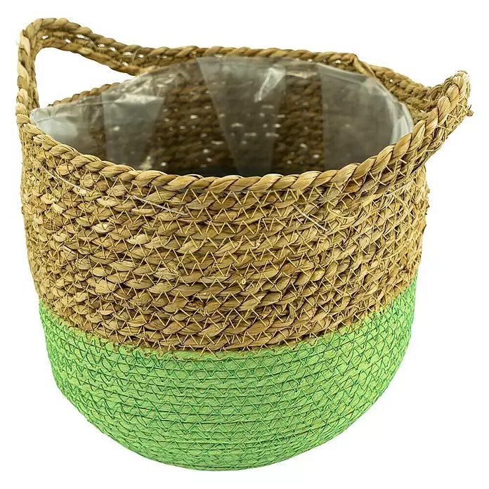 Pflanzkorb Seegras - Außenmaß (Ø x H): 26 x 26 cm, Naturmaterialien, Natur/Grün - Vorderansicht