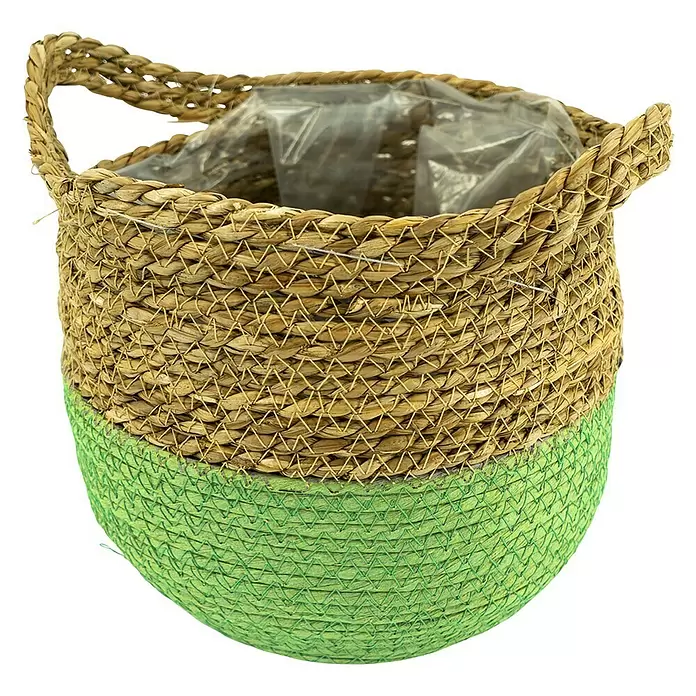 Pflanzkorb Seegras - Außenmaß (Ø x H): 14 x 12 cm, Naturmaterialien, Natur/Grün - Vorderansicht