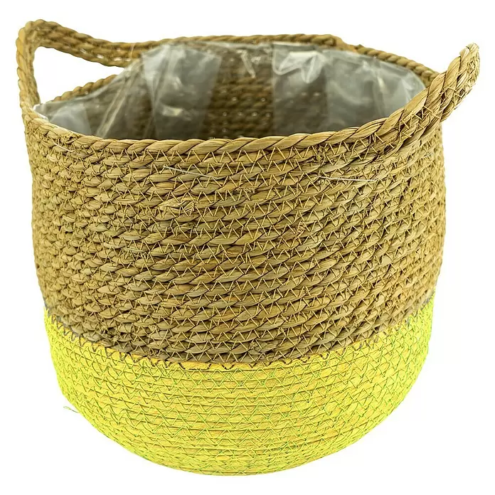 Pflanzkorb Seegras - Außenmaß (Ø x H): 30 x 29 cm, Naturmaterialien, Natur/Gelb - Vorderansicht