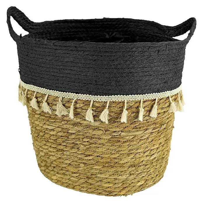 Pflanzkorb - Außenmaß (Ø x H): 32 x 35 cm, Naturmaterialien, Natur/Schwarz - Vorderansicht