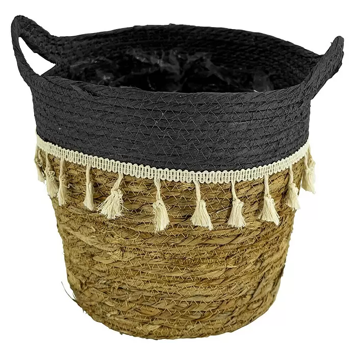 Pflanzkorb - Außenmaß (Ø x H): 24 x 25 cm, Naturmaterialien, Natur/Schwarz - Vorderansicht