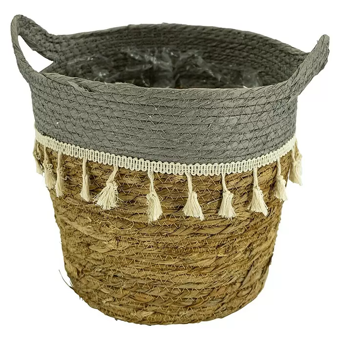 Pflanzkorb - Außenmaß (Ø x H): 24 x 25 cm, Naturmaterialien, Natur/Grau - Vorderansicht