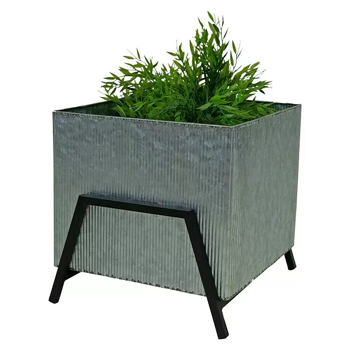 Pflanzkasten - Außenmaß (L x B x H): 30 x 30 x 33 cm, Metall, Grau - Diagonale Ansicht