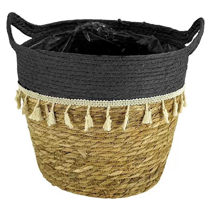 Pflanzkorb - Außenmaß (Ø x H): 30 x 31 cm, Naturmaterialien, Natur/Schwarz - Vorderansicht
