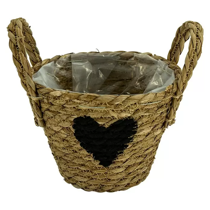 Pflanzkorb Herz - Außenmaß (Ø x H): 17,5 x 19 cm, Naturmaterialien, Natur/Schwarz - Vorderansicht