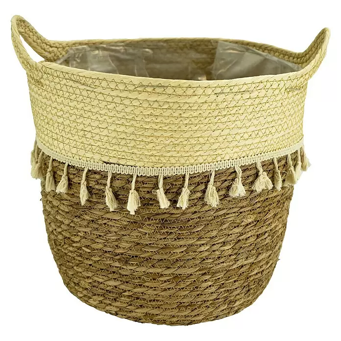 Pflanzkorb - Außenmaß (Ø x H): 32 x 35 cm, Naturmaterialien, Natur/Creme - Vorderansicht