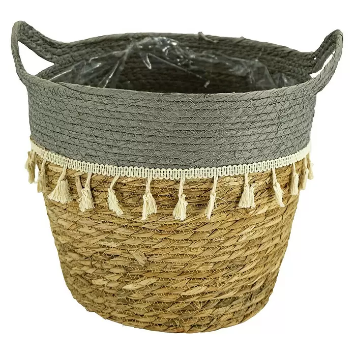 Pflanzkorb - Außenmaß (Ø x H): 30 x 31 cm, Naturmaterialien, Natur/Grau - Vorderansicht