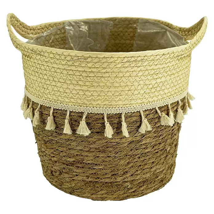 Pflanzkorb - Außenmaß (Ø x H): 24 x 25 cm, Naturmaterialien, Natur/Creme - Vorderansicht