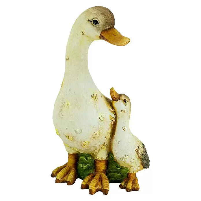 Deko-Ente mit Entenkind - L x B x H: 24,5 x 22,5 x 40 cm, Creme/Braun - Diagonale Ansicht