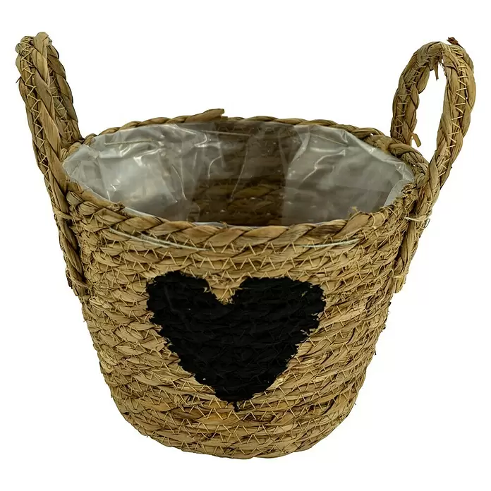 Pflanzkorb Herz - Außenmaß (Ø x H): 19 x 22,5 cm, Naturmaterialien, Natur/Schwarz - Vorderansicht