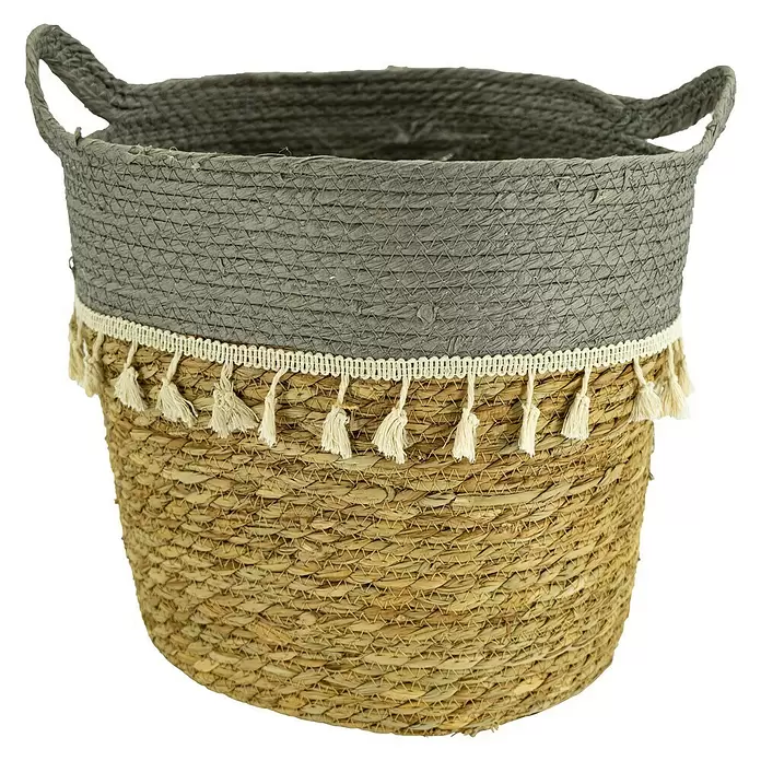 Pflanzkorb - Außenmaß (Ø x H): 32 x 35 cm, Naturmaterialien, Natur/Grau - Vorderansicht