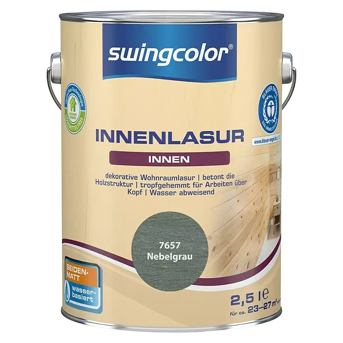 swingcolor Holzlasur Innenlasur - Nebelgrau, 2,5 l, Seidenmatt - Vorderansicht
