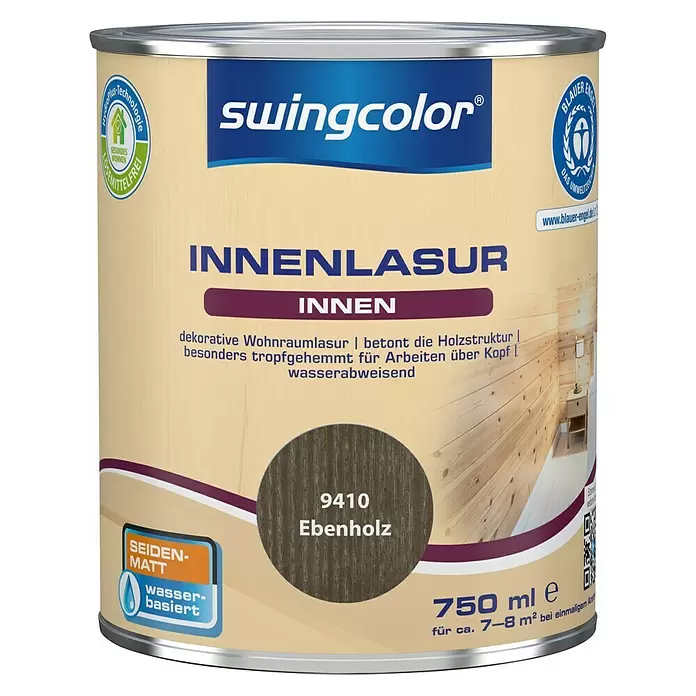 swingcolor Holzlasur Innenlasur - Ebenholz, 750 ml, Seidenmatt - Vorderansicht