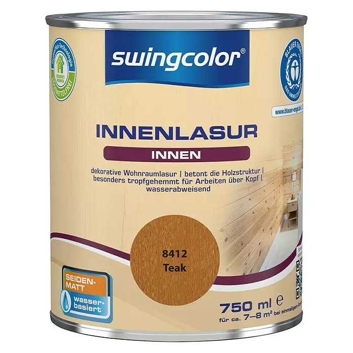 swingcolor Holzlasur Innenlasur - Teak, 750 ml, Seidenmatt - Vorderansicht