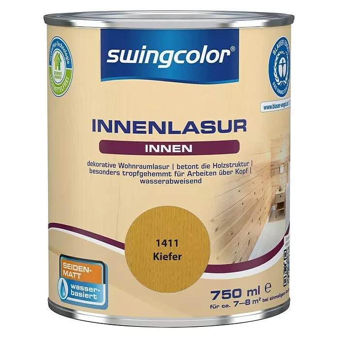 swingcolor Holzlasur Innenlasur - Kiefer, 750 ml, Seidenmatt - Vorderansicht