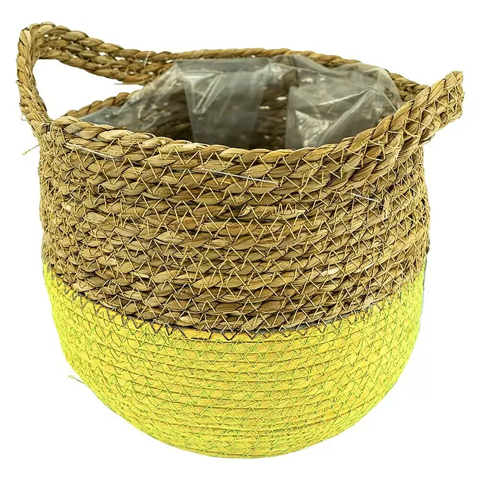 Pflanzkorb Seegras - Außenmaß (Ø x H): 20 x 23 cm, Naturmaterialien, Natur/Gelb - Vorderansicht