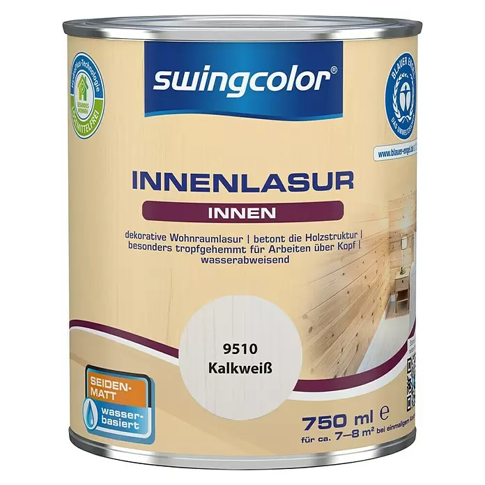 swingcolor Holzlasur Innenlasur - Kalkweiß, 750 ml, Seidenmatt - Vorderansicht