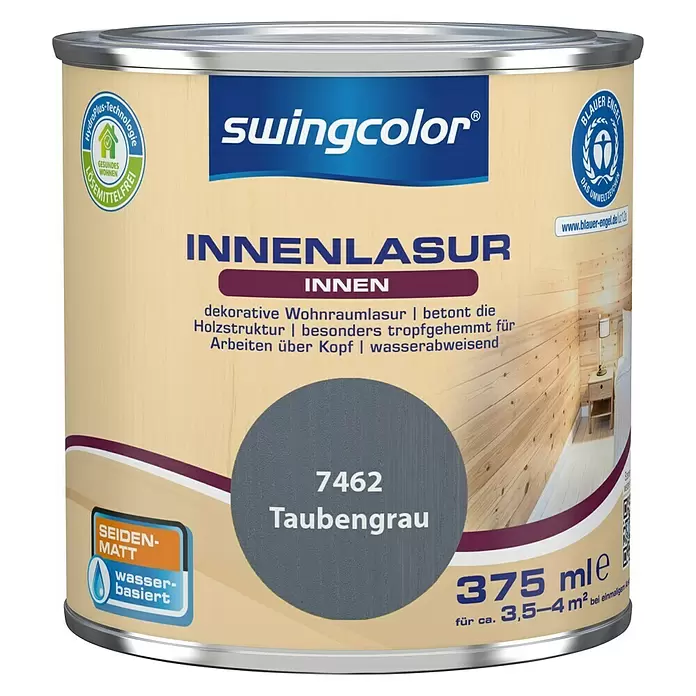 swingcolor Holzlasur Innenlasur - Taubengrau, 375 ml, Seidenmatt - Vorderansicht