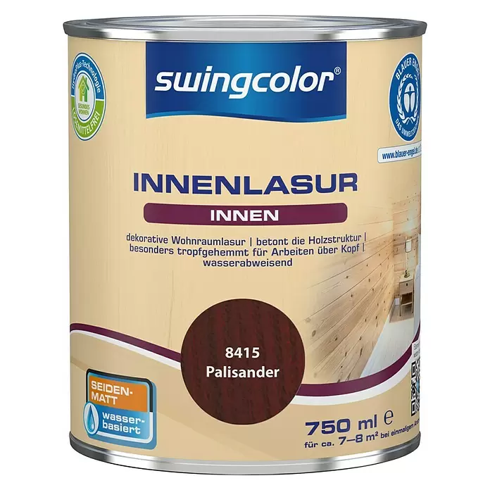 swingcolor Holzlasur Innenlasur - Palisander, 750 ml, Seidenmatt - Vorderansicht