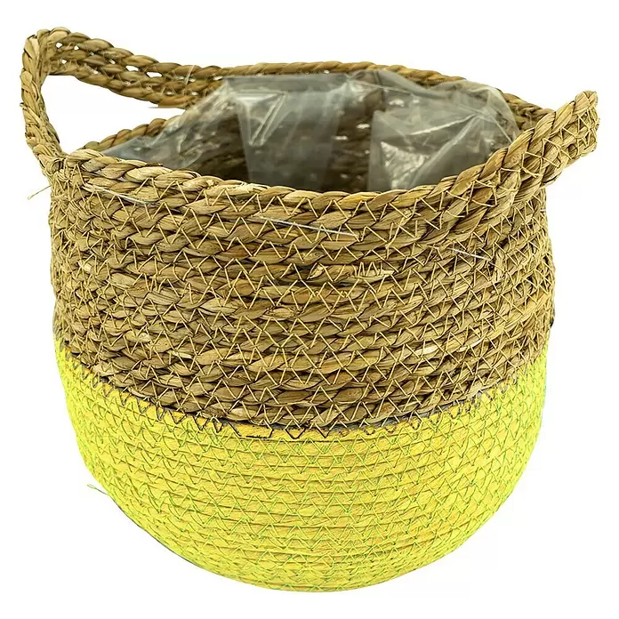 Pflanzkorb Seegras - Außenmaß (Ø x H): 14 x 12 cm, Naturmaterialien, Natur/Gelb - Vorderansicht