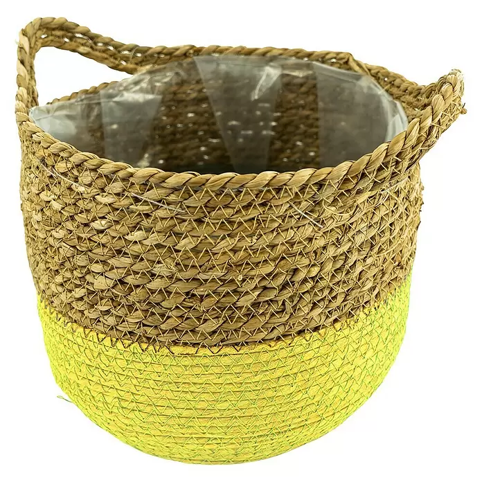 Pflanzkorb Seegras - Außenmaß (Ø x H): 26 x 26 cm, Naturmaterialien, Natur/Gelb - Vorderansicht