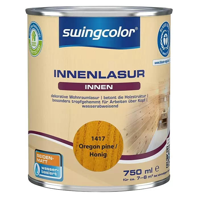 swingcolor Holzlasur Innenlasur - Oregon pine / Honig, 750 ml, Seidenmatt - Vorderansicht