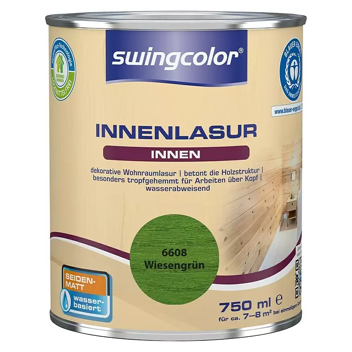 swingcolor Holzlasur Innenlasur - Wiesengrün, 750 ml, Seidenmatt - Vorderansicht